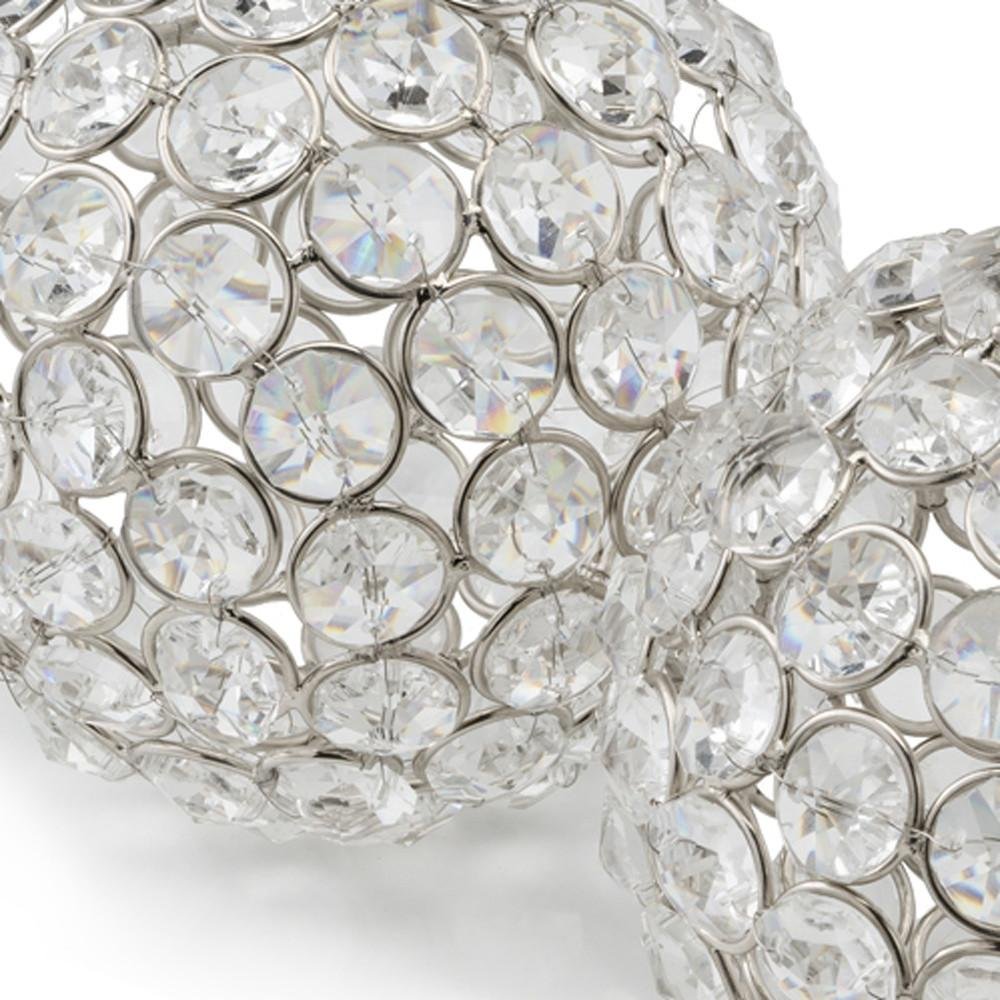 Set of Two Silver And Clear Faux Crystal And Metal Orb Decorative Tabletop Sculptures