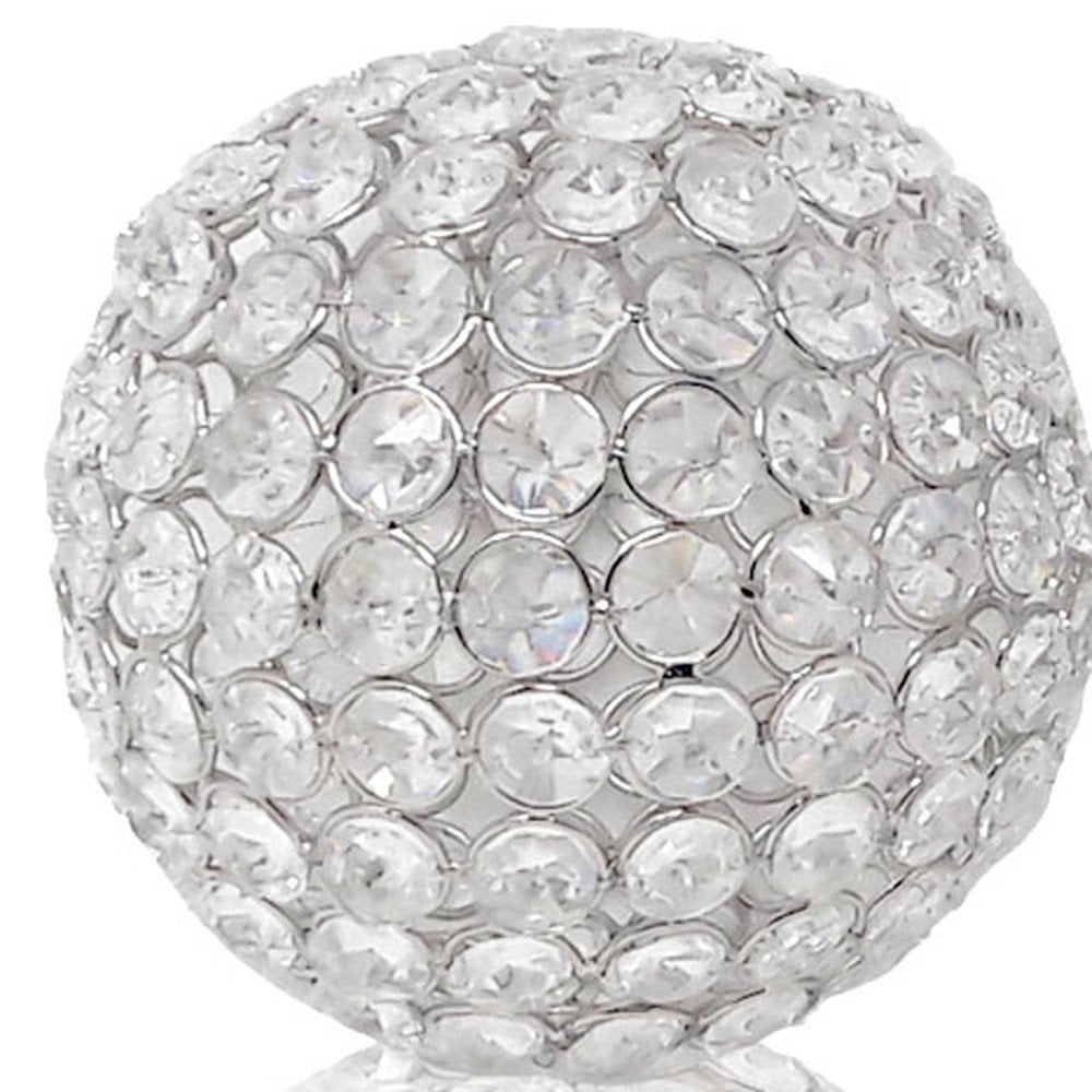 Set of Two Silver And Clear Faux Crystal And Metal Orb Decorative Tabletop Sculptures