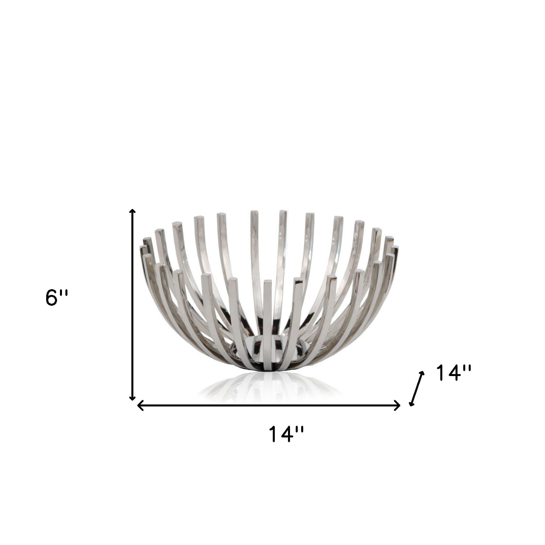 14" Silver Stainless Steel Decorative Bowl