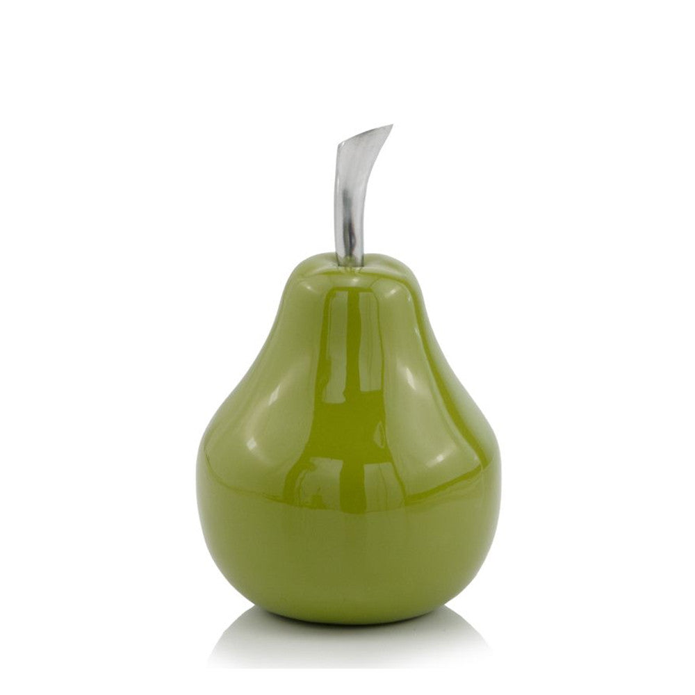 11" Green Buffed Aluminum Pear Sculpture