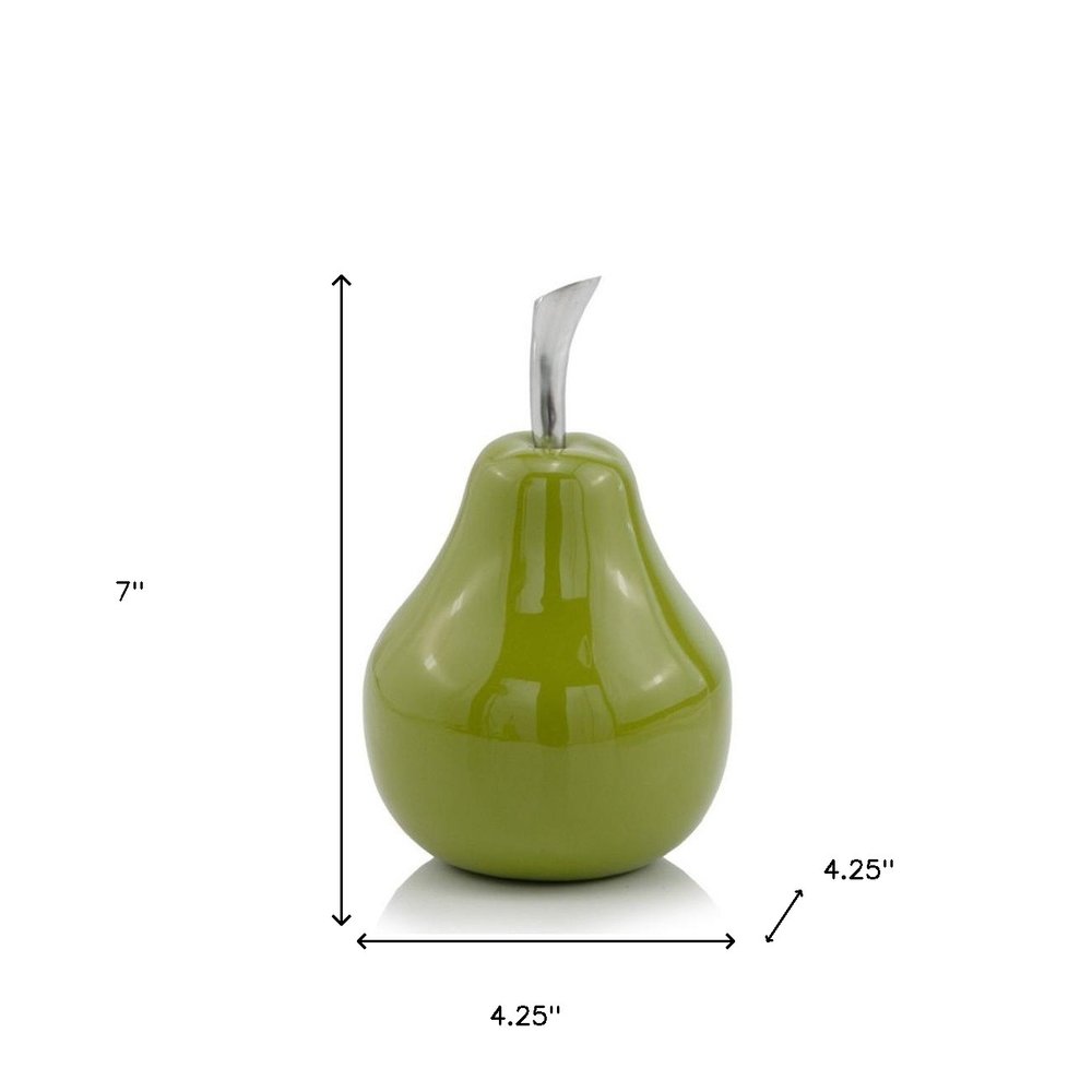 11" Green Buffed Aluminum Pear Sculpture