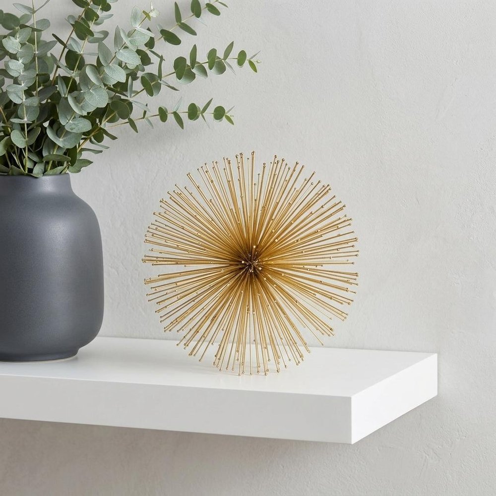 6" Gold Iron Urchin Decorative Orb Tabletop Sculpture