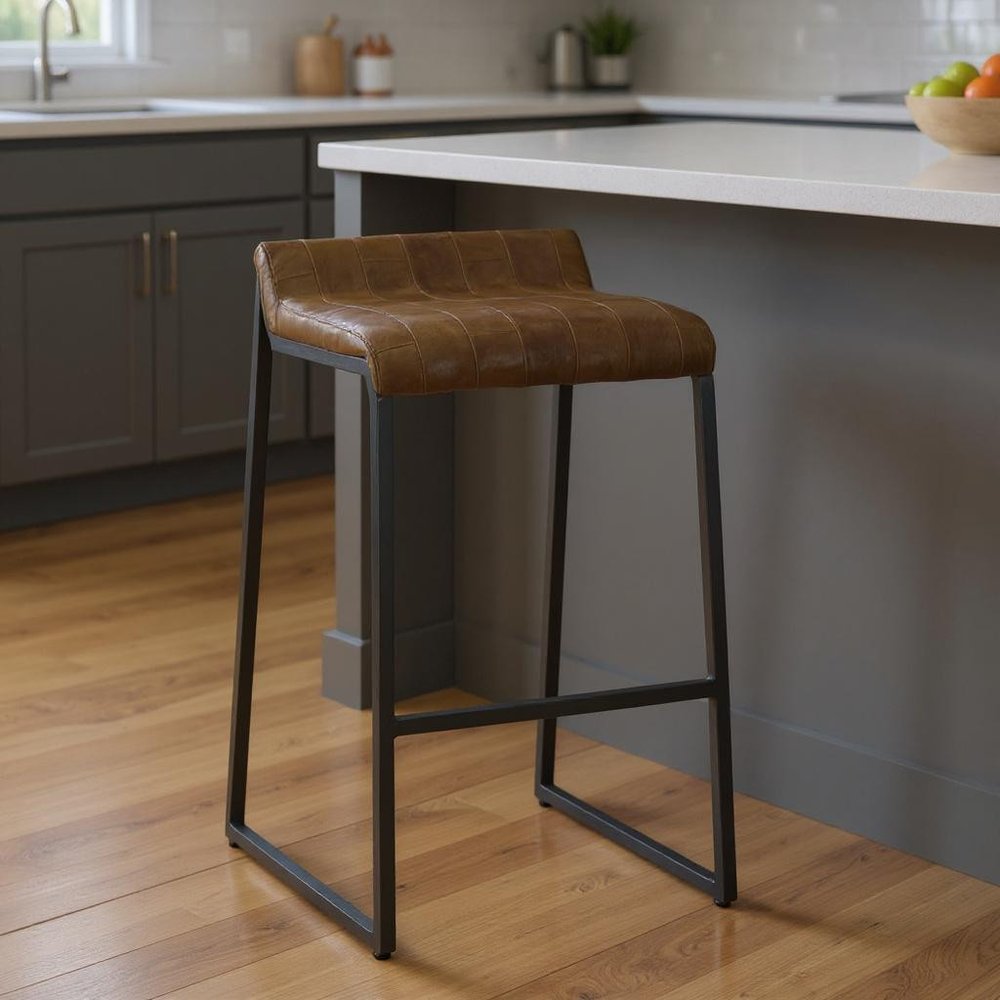 27 " Brown And Black Iron Backless Counter Height Bar Chair