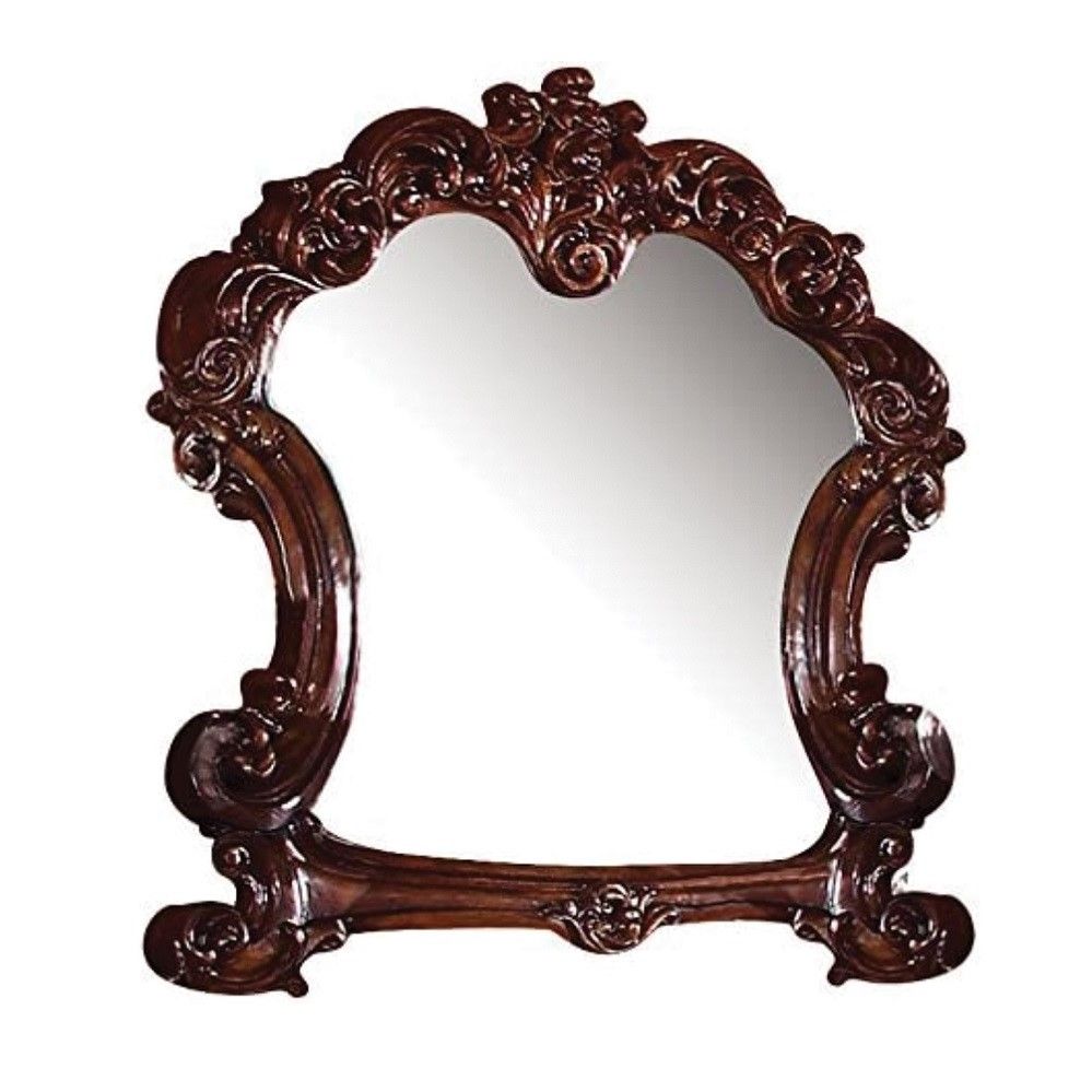 45" Brown Crowned Top Solid Wood Framed Dresser Mirror