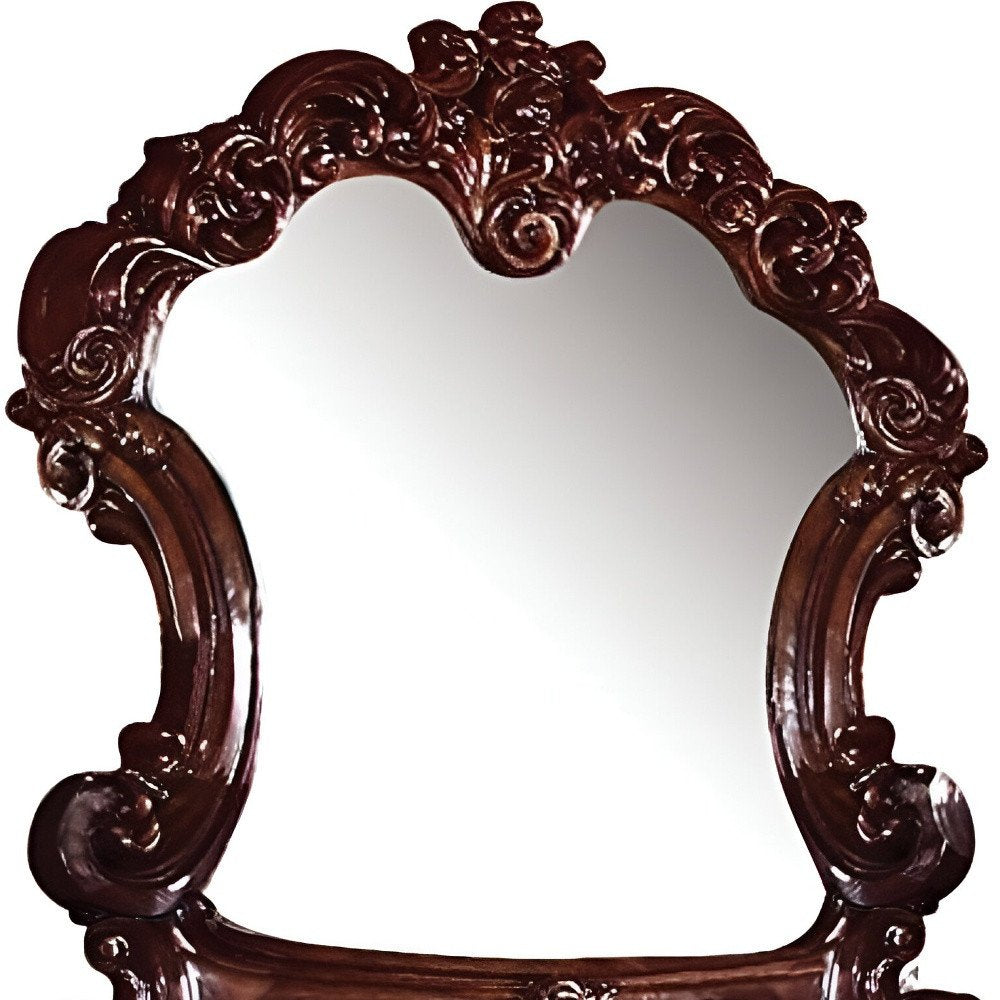 45" Brown Crowned Top Solid Wood Framed Mounted Dresser Mirror
