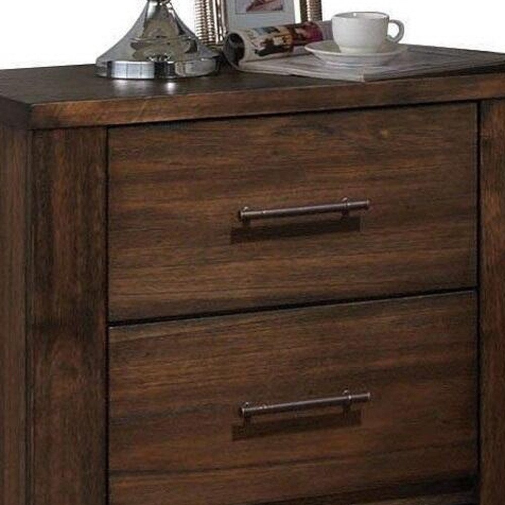 25" Brown Wood Two Drawer Nightstand