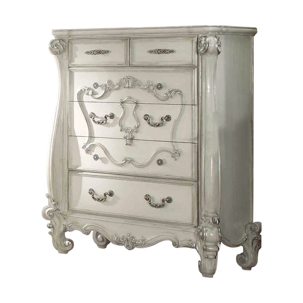 47" White Solid Wood Five Drawer Dresser