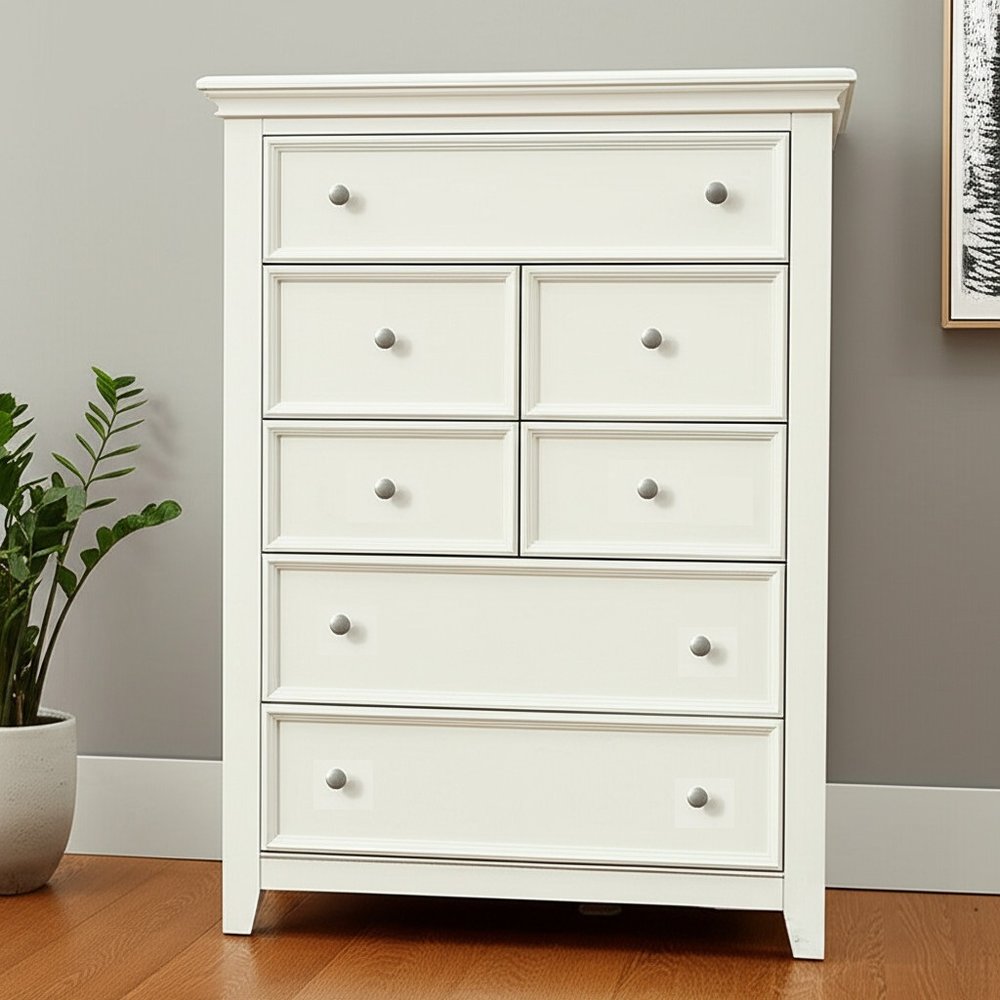 36" White Solid Wood Seven Drawer Dresser