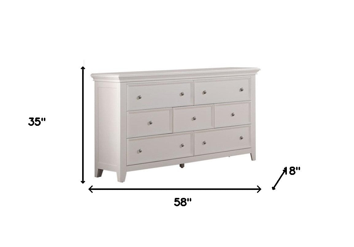 58" White Solid Wood Seven Drawer Triple Dresser