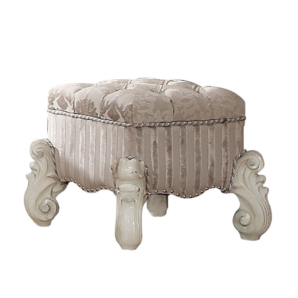 22" Ivory and Bone Fabric Floral Tufted Vanity Chair