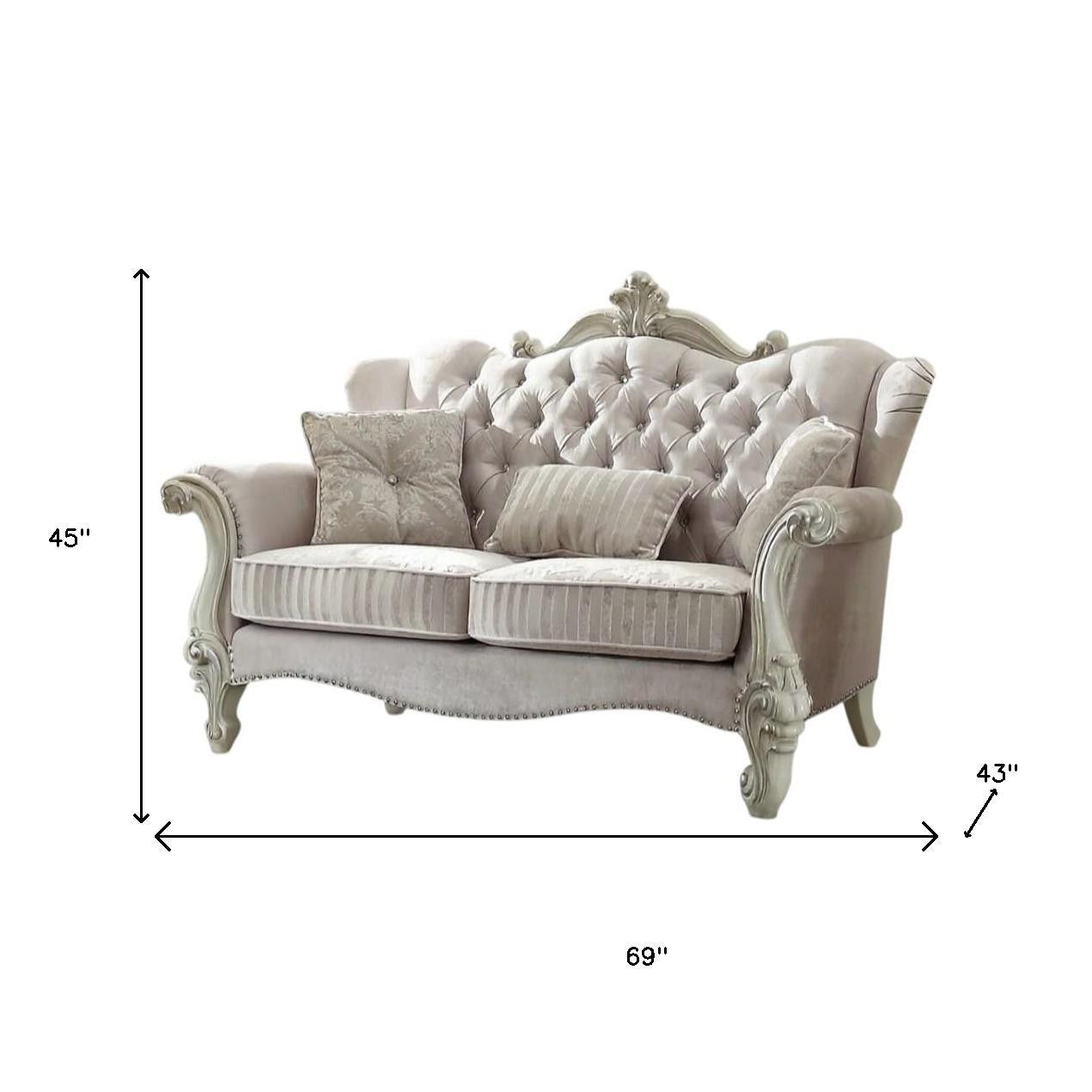 69" Ivory Chesterfield Loveseat and Toss Pillows