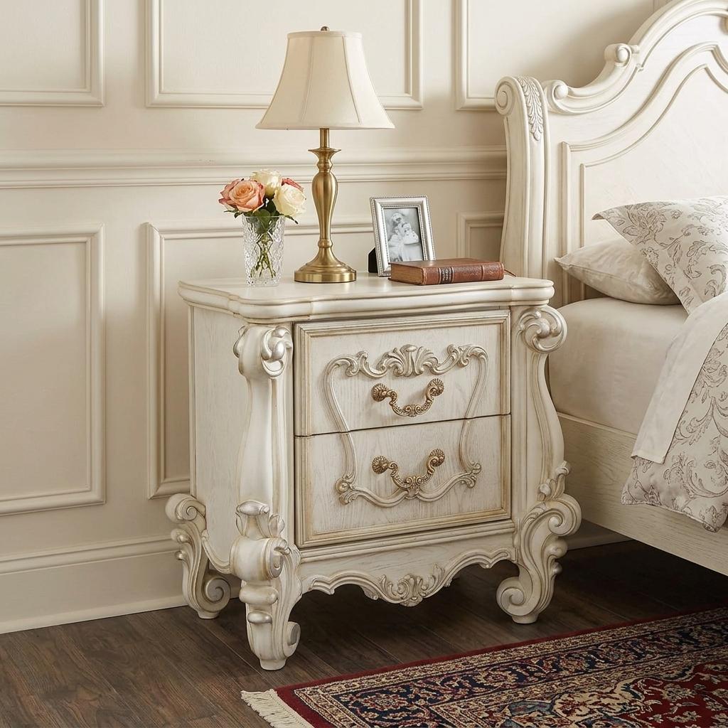 31" White Wood Two Drawer Nightstand