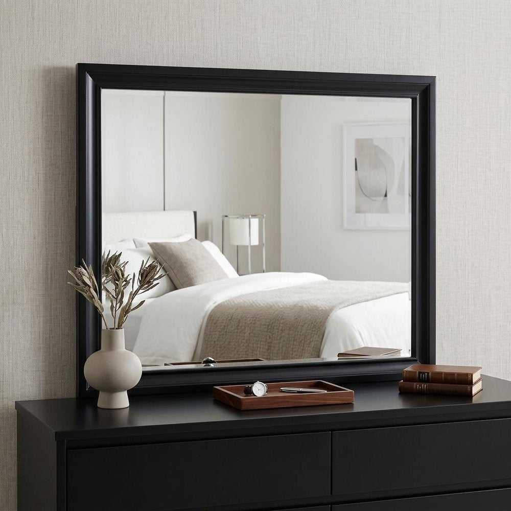 36" Black Wood Dresser Mount Framed Mirror