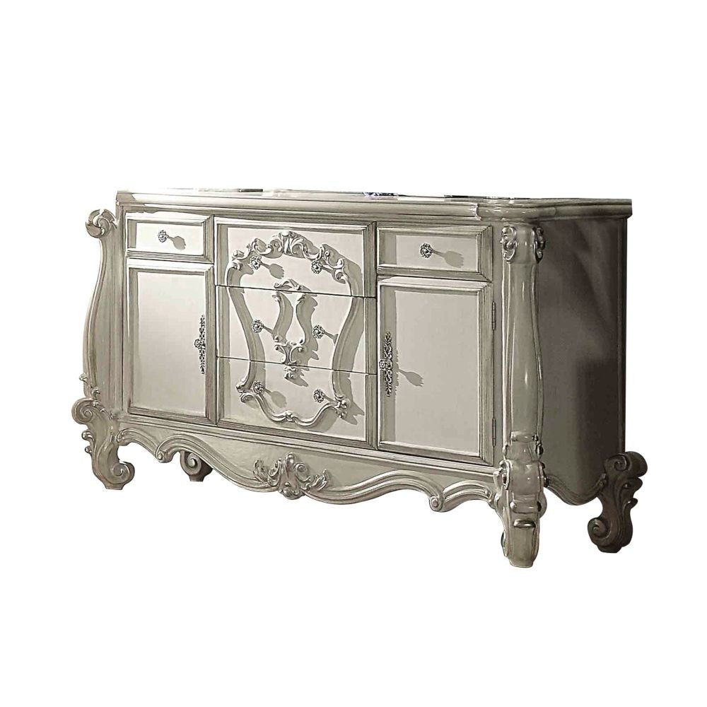 47" White Solid Wood Five Drawer Dresser