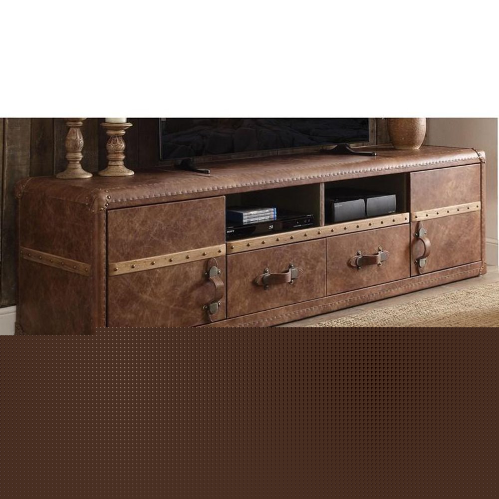 80" Brown Leather Enclosed and Open Storage TV Stand