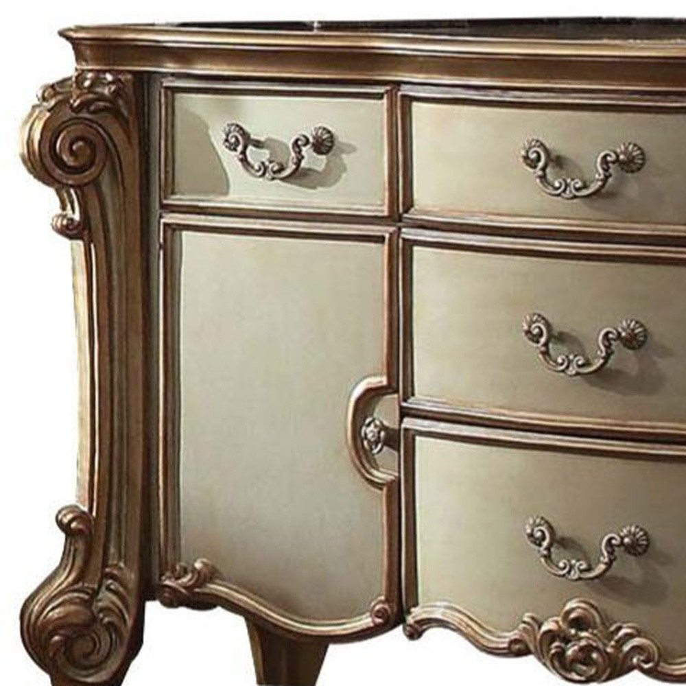 55" Gold Carved Scrollwork Solid Wood Two Drawer Combo Dresser