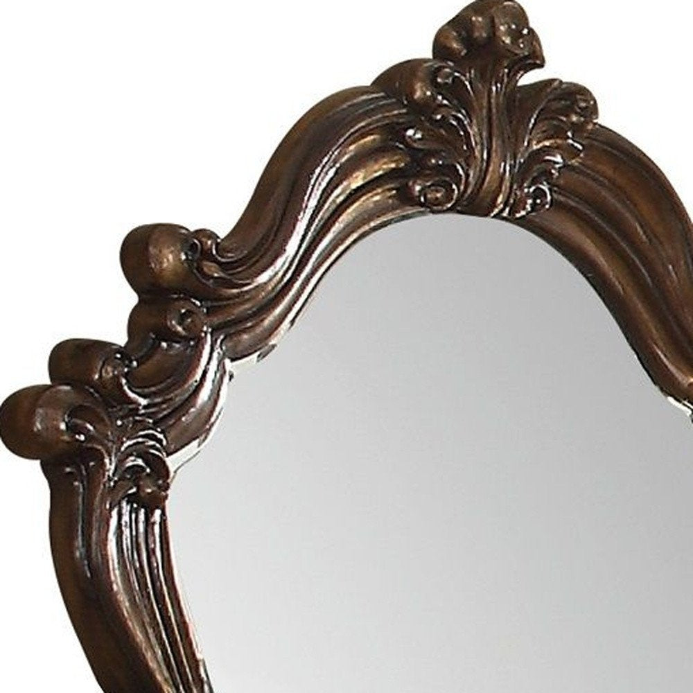 47" Brown Crowned Top Solid Wood Framed Mounted Dresser Mirror