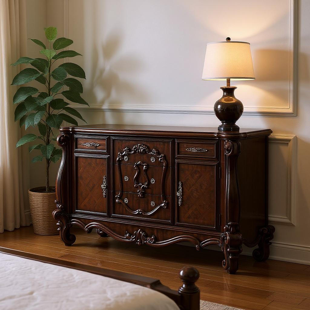 70" Cherry Oak Solid Wood Five Drawer Combo Dresser