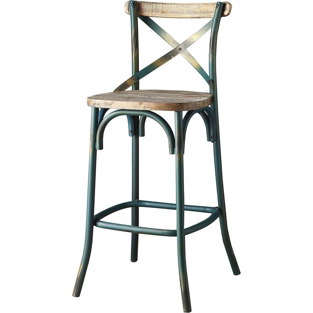 21" Brown And Sky Blue Iron Bar Chair