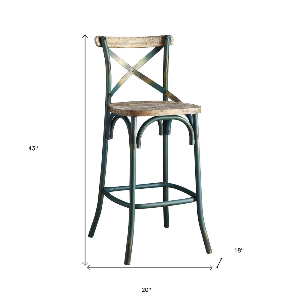 21" Brown And Sky Blue Iron Bar Chair