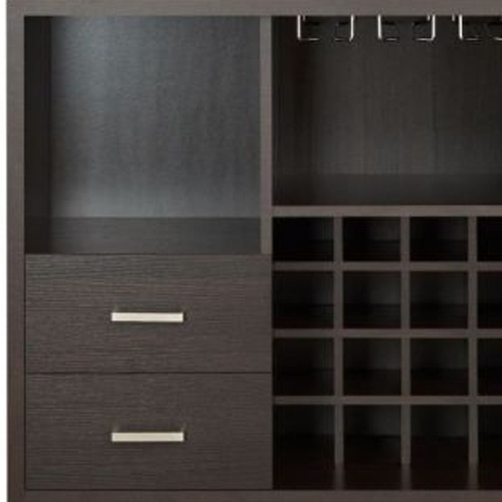 47" Espresso Solid Wood Frame With Five Shelves And Two Drawers