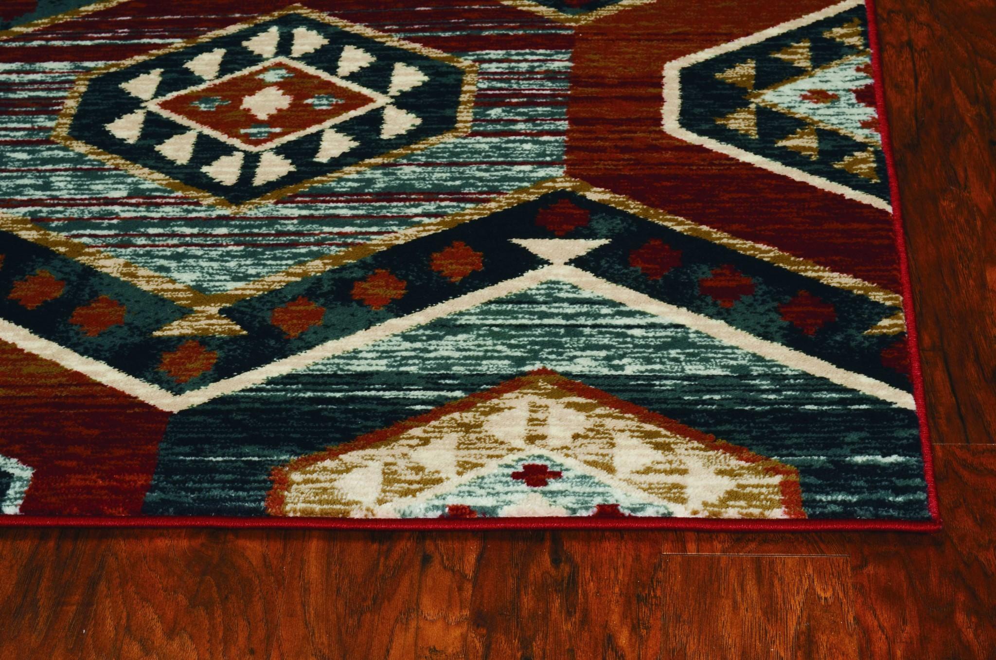3' X 5' Red And Blue Geometric Area Rug