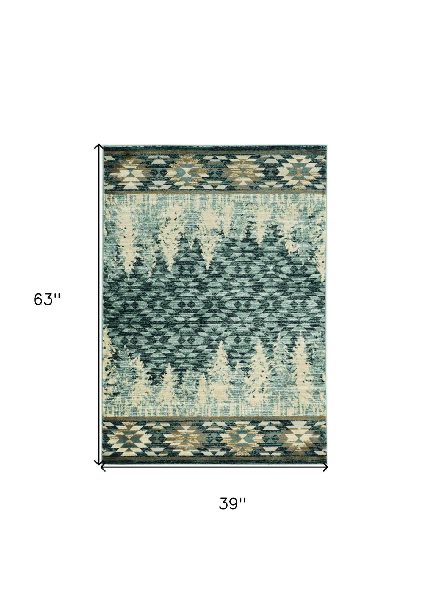 3' X 5' Slate Blue And Ivory Southwestern Area Rug