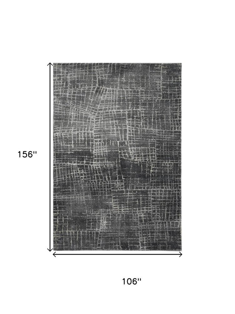 9' X 13' Gray And Dark Gray Abstract Distressed Area Rug