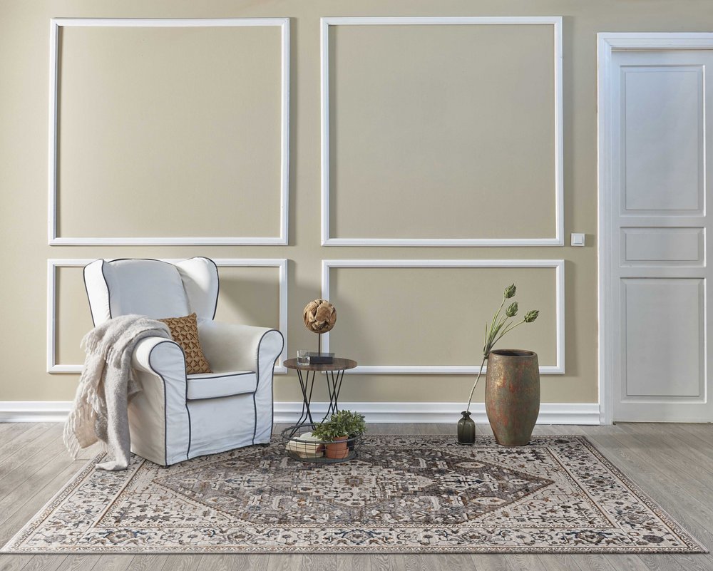 7' Gray Brown And Teal Floral Medallion Area Rug