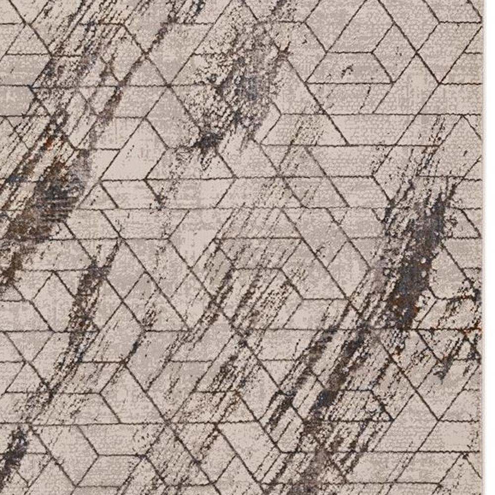 7' X 10' Ivory And Brown Geometric Area Rug