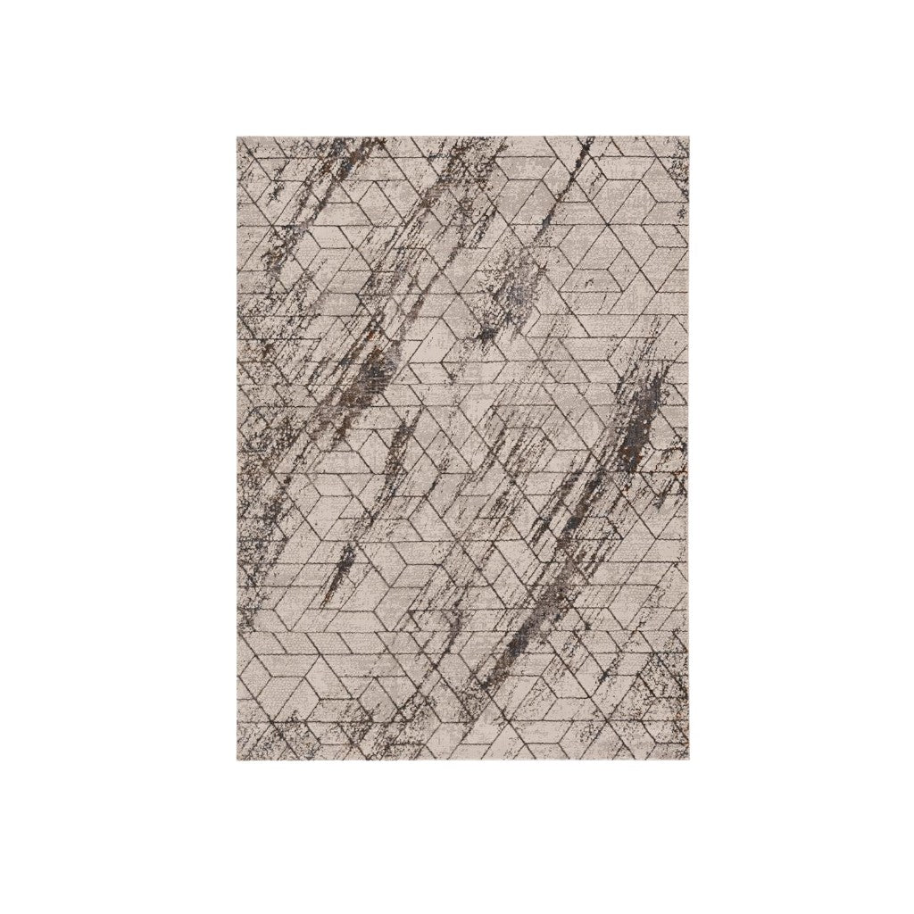 7' X 10' Ivory And Brown Geometric Area Rug