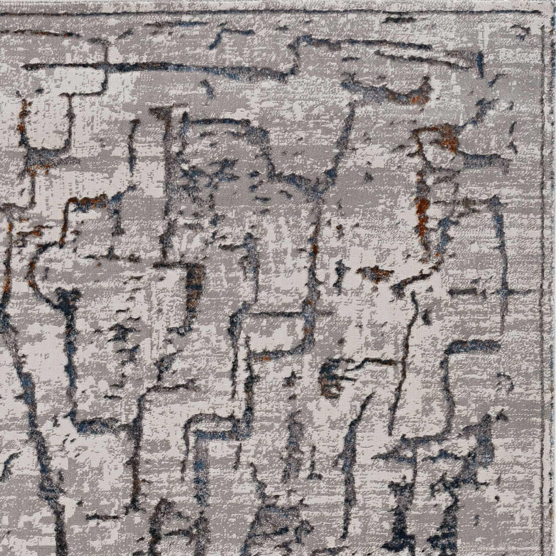7' Gray And Black Abstract Runner Rug