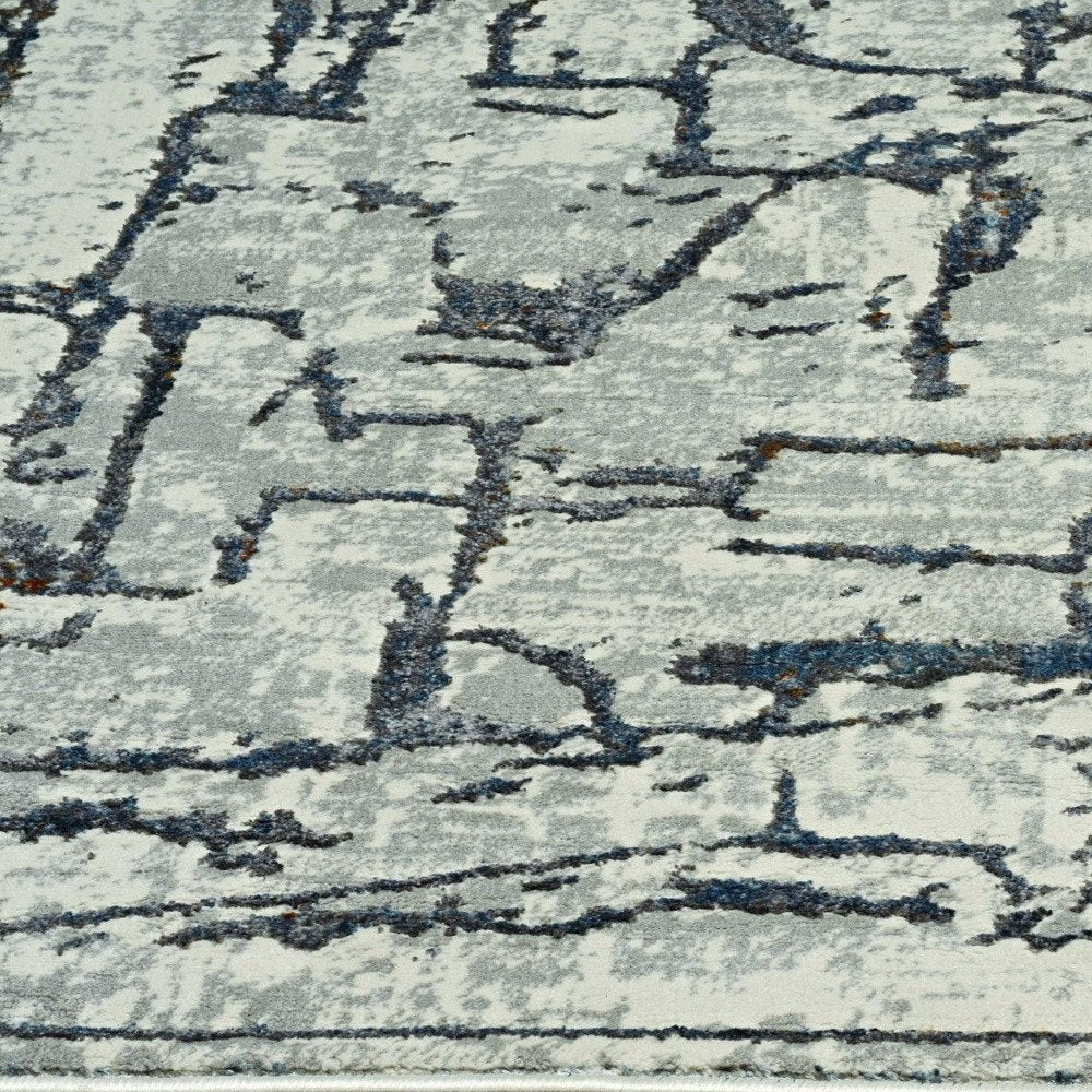 7' Gray And Black Abstract Runner Rug