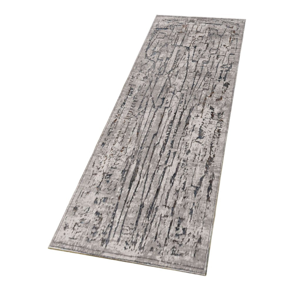 7' Gray And Black Abstract Runner Rug