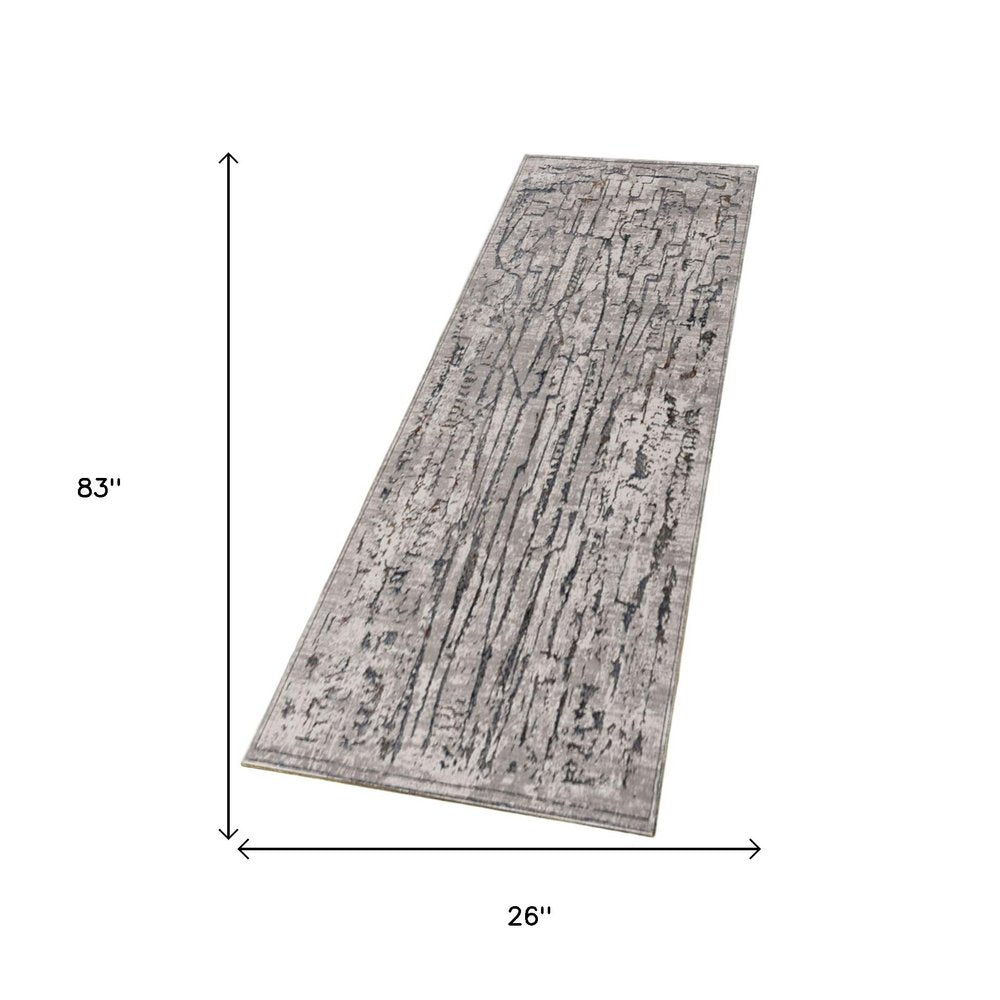 7' Gray And Black Abstract Runner Rug