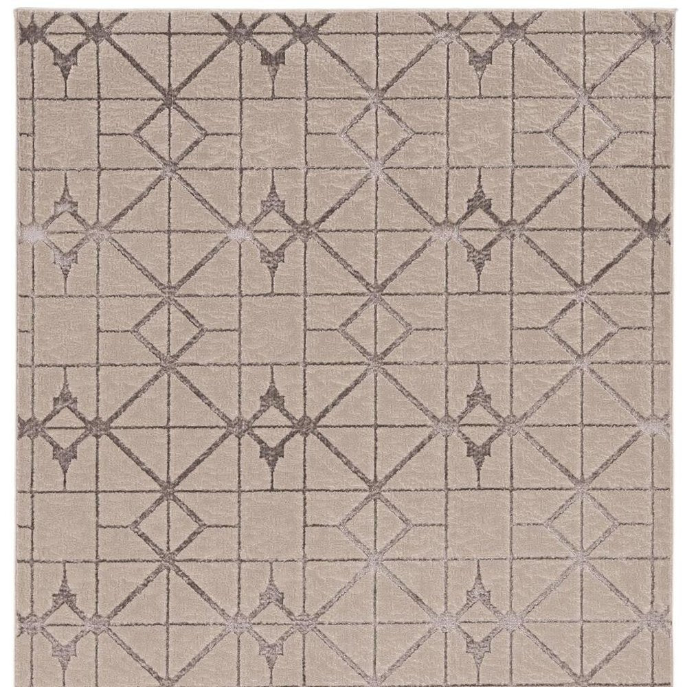 8' X 11' Ivory And Brown Geometric Area Rug