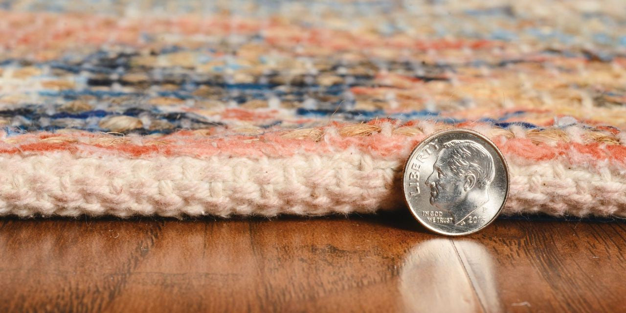 5' X 7' Blue Orange And Black Jute Medallion Hand Woven Area Rug