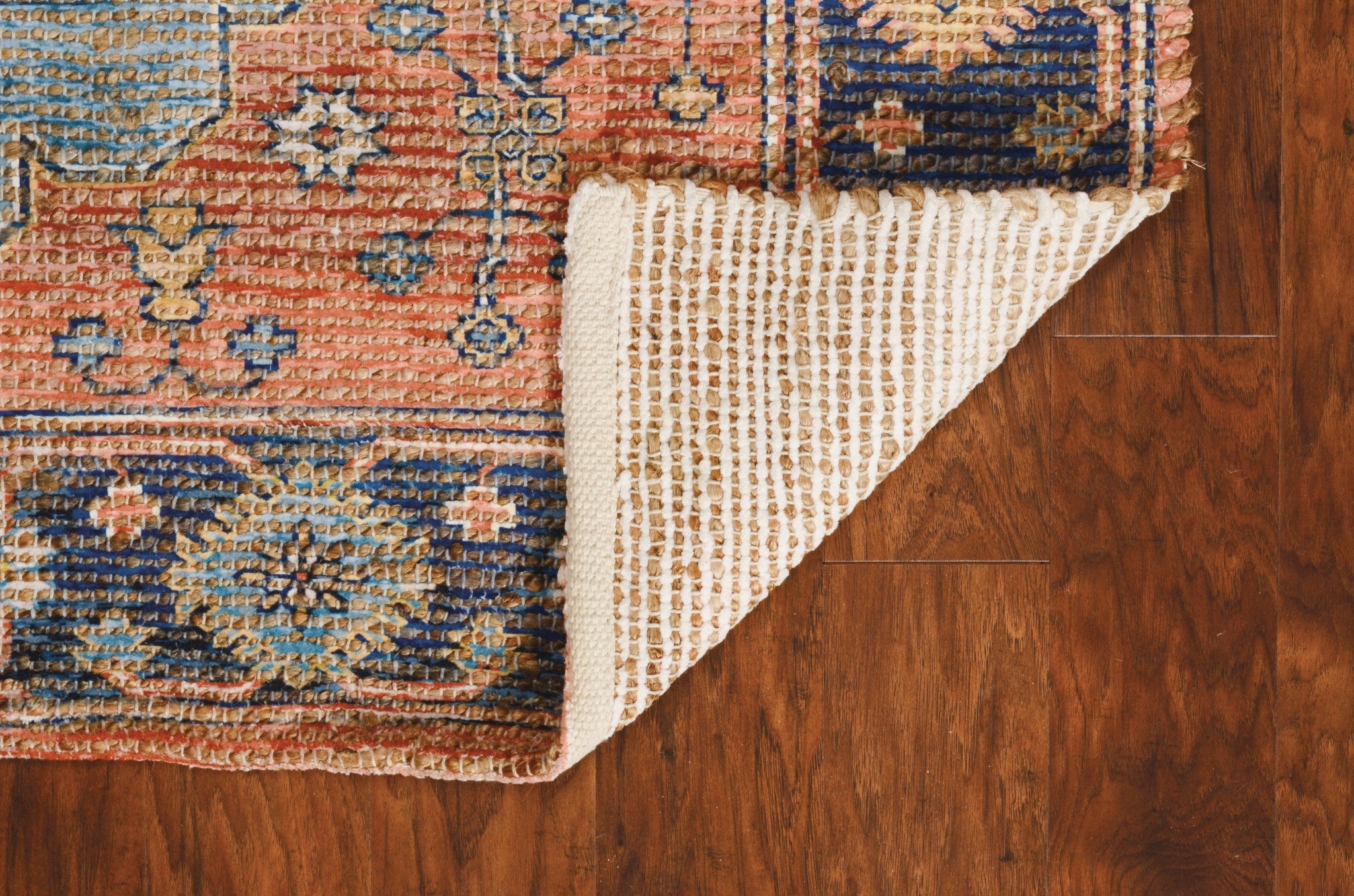 5' X 7' Blue Orange And Black Jute Medallion Hand Woven Area Rug