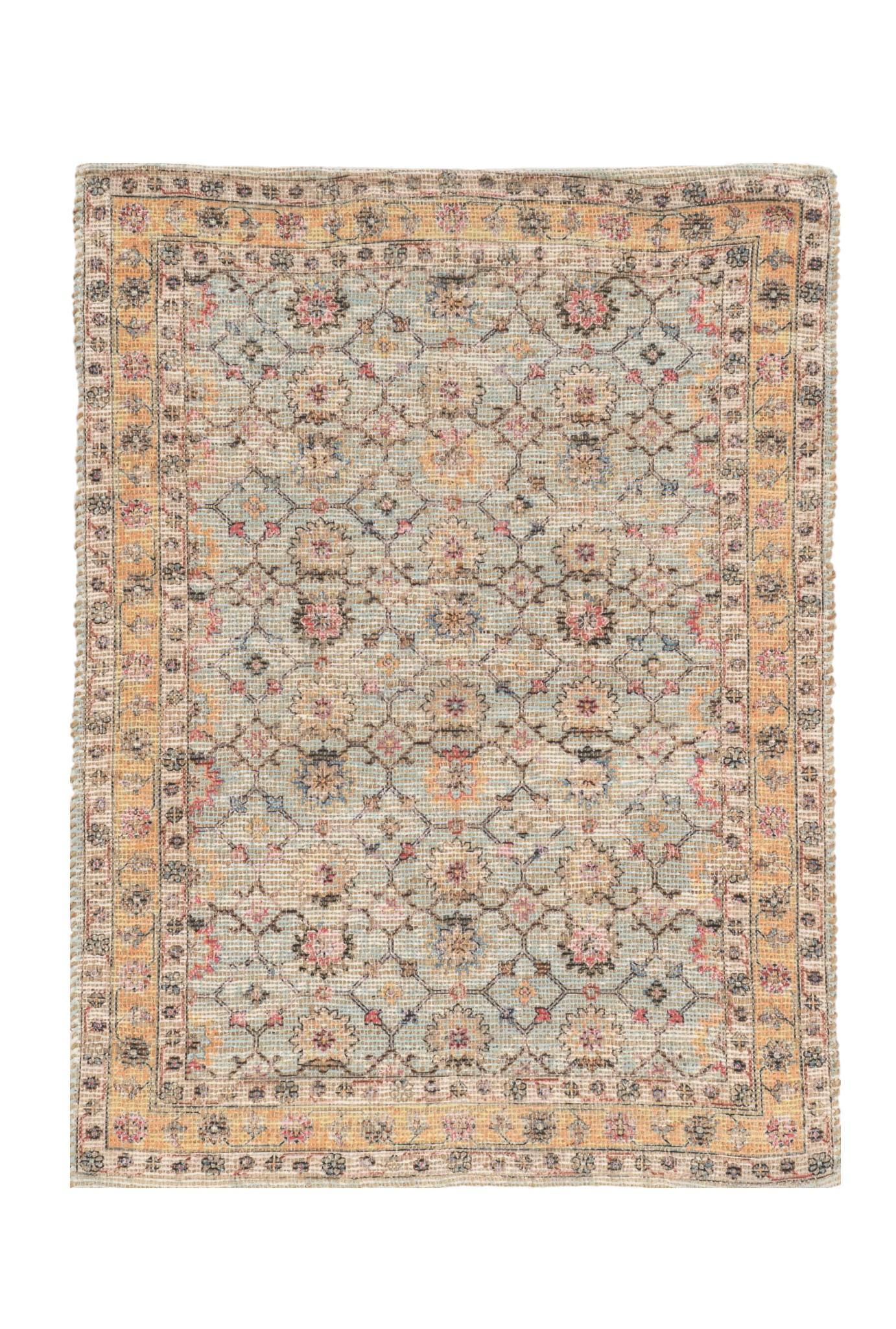 8' X 10' Blue And Beige Jute Floral Hand Woven Area Rug