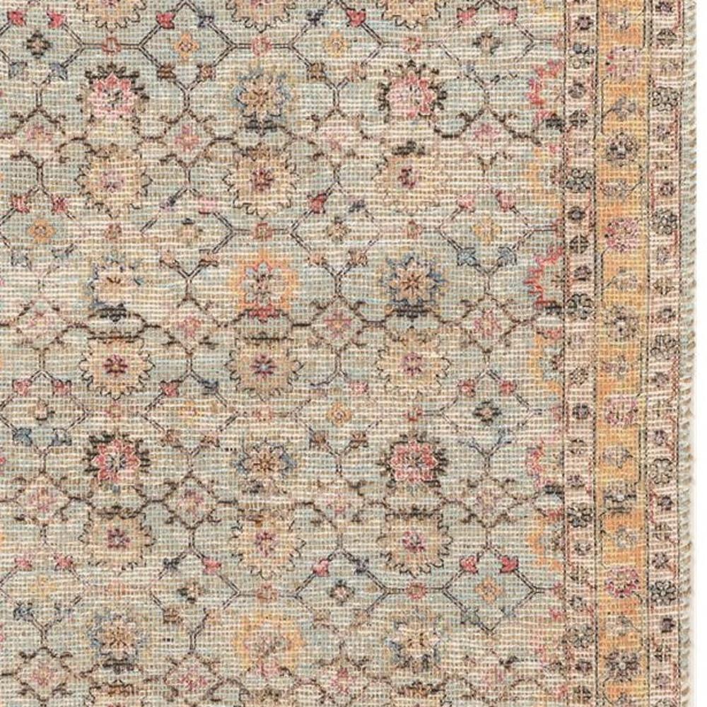 8' X 10' Blue And Beige Jute Floral Hand Woven Area Rug