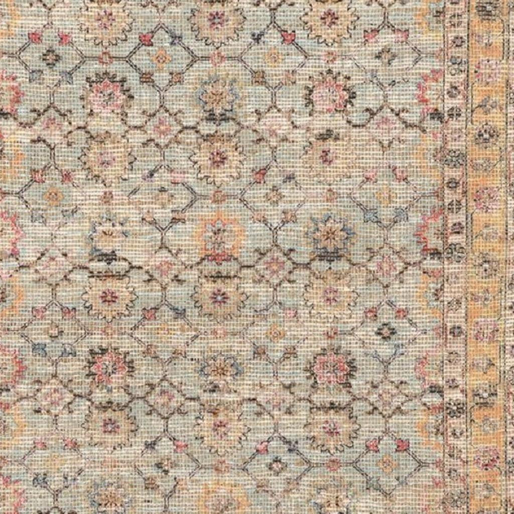 8' X 10' Blue And Beige Jute Floral Hand Woven Area Rug