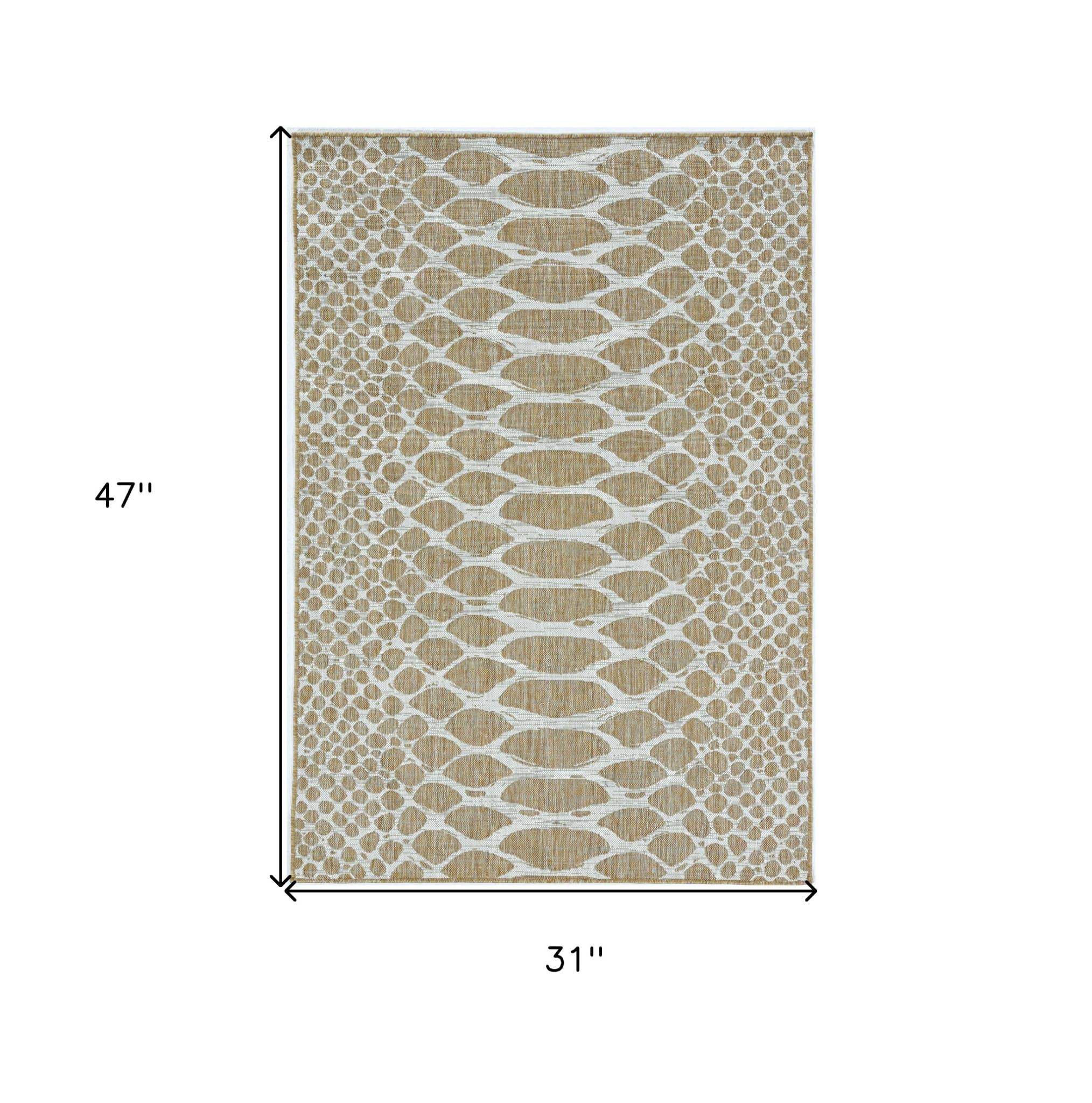 3' X 4' Ivory Abstract Indoor Outdoor Area Rug