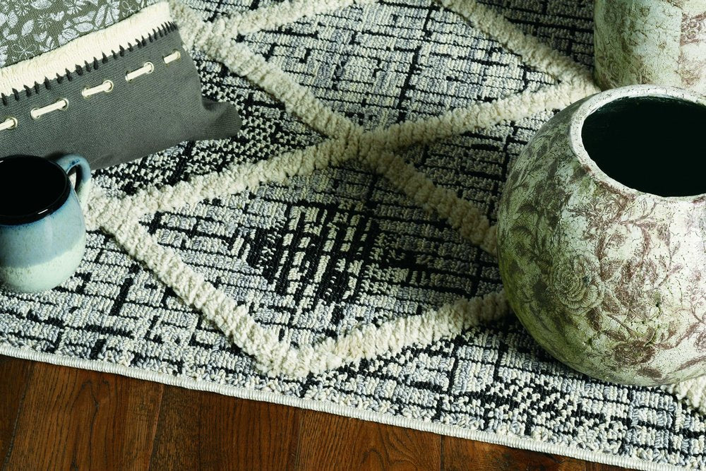 12' X 15' Cream And Charcoal Geometric Area Rug