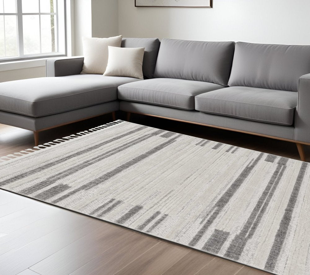 12' X 15' Gray and Ivory Abstract Area Rug