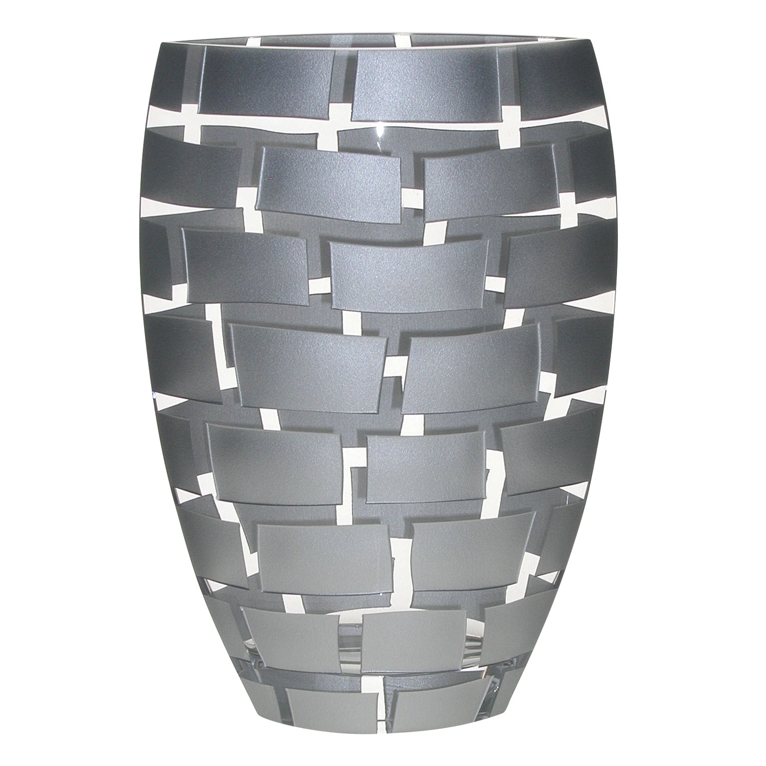 12" Silver And Clear Geometric Oval Lead Free Crystal Table Vase