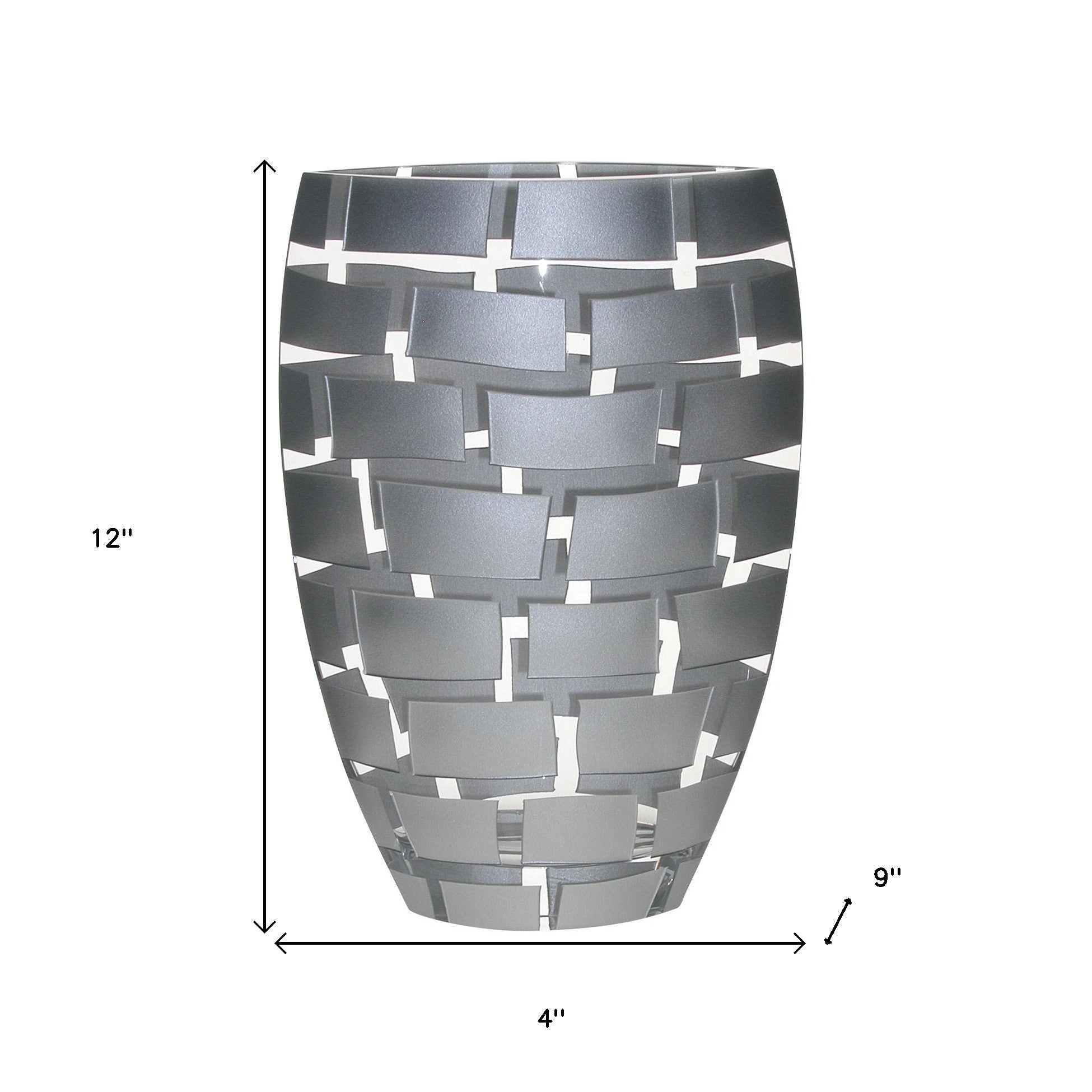 12" Silver And Clear Geometric Oval Lead Free Crystal Table Vase
