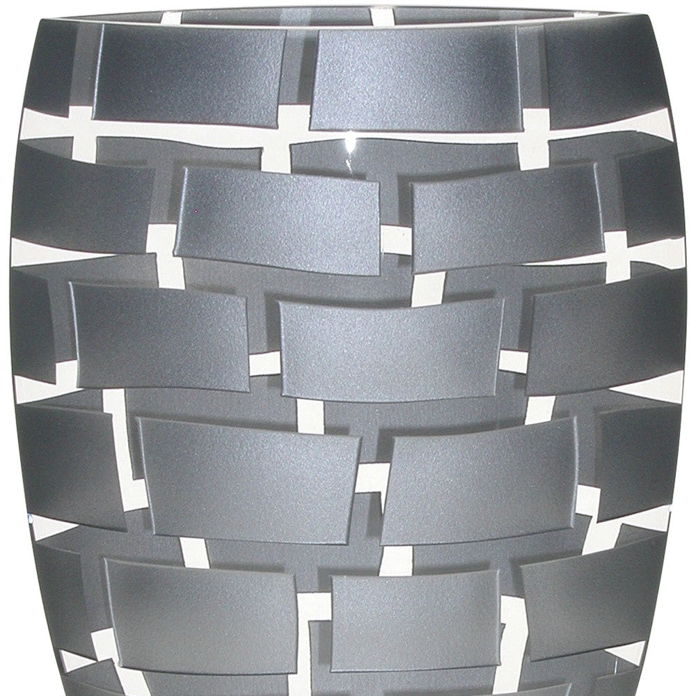 12" Silver And Clear Geometric Oval Lead Free Crystal Table Vase