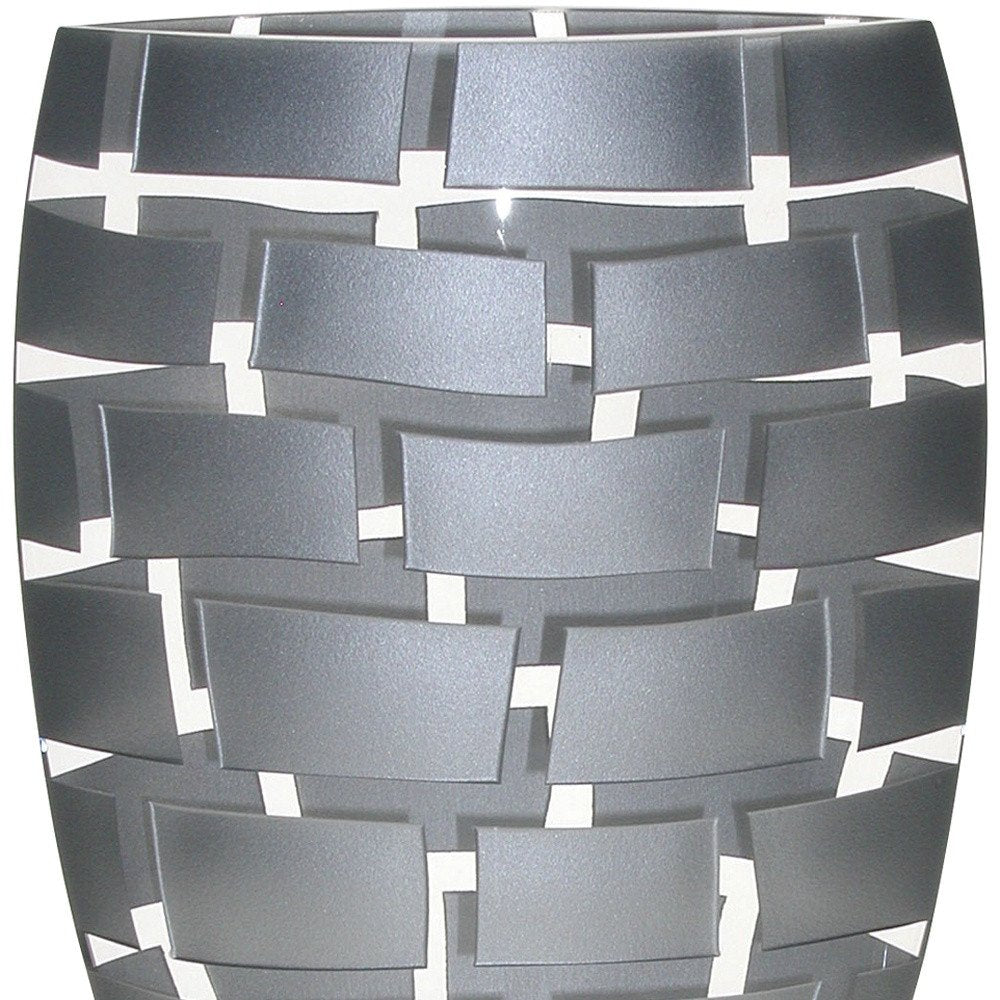 12" Silver And Clear Geometric Oval Lead Free Crystal Table Vase