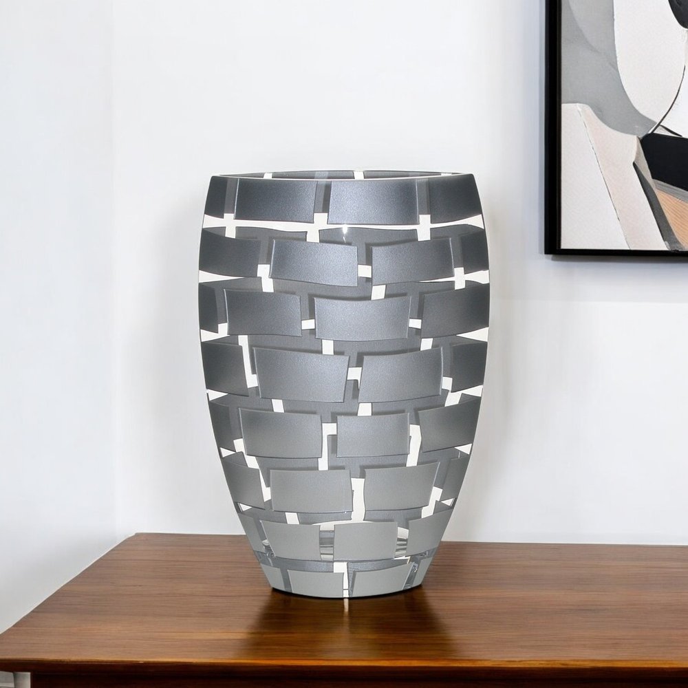 12" Silver And Clear Geometric Oval Lead Free Crystal Table Vase