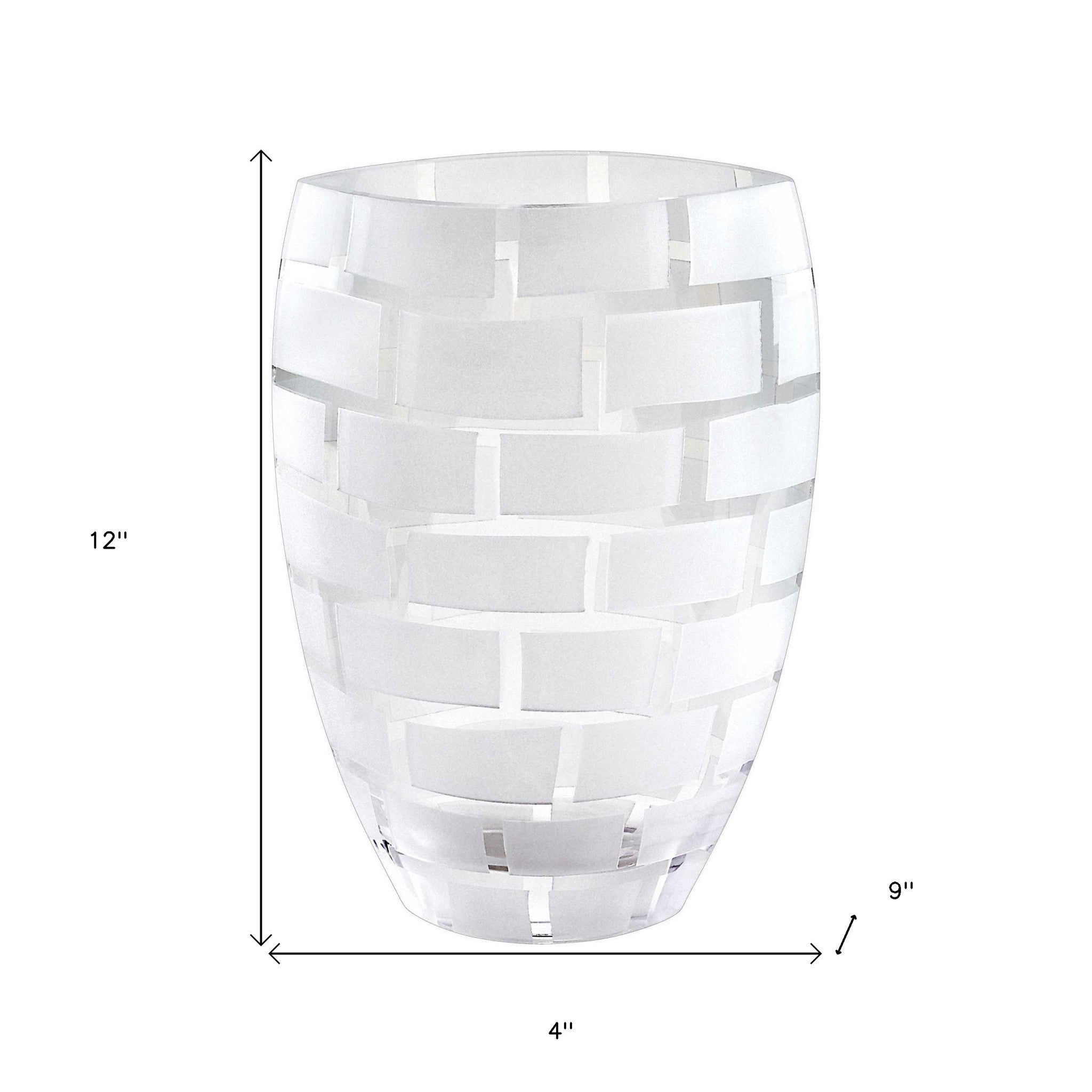 12" Mouth Blown Frosted Crystal European Made Wall Design Vase